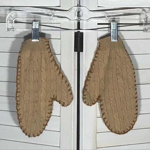 Vintage Cable Knit Wool Mittens Large Puppy Appliqué Beige - Picture 4 of 10